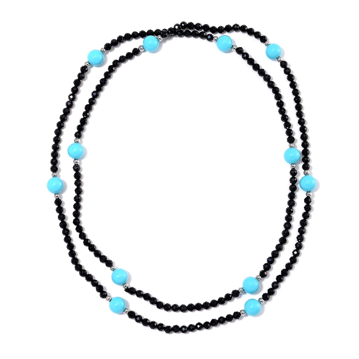 Sleeping Beauty Color Shell Pearl and Thai Black Spinel 77.00 ctw Beaded Endless Necklace in Silvertone 30 Inches image number 2