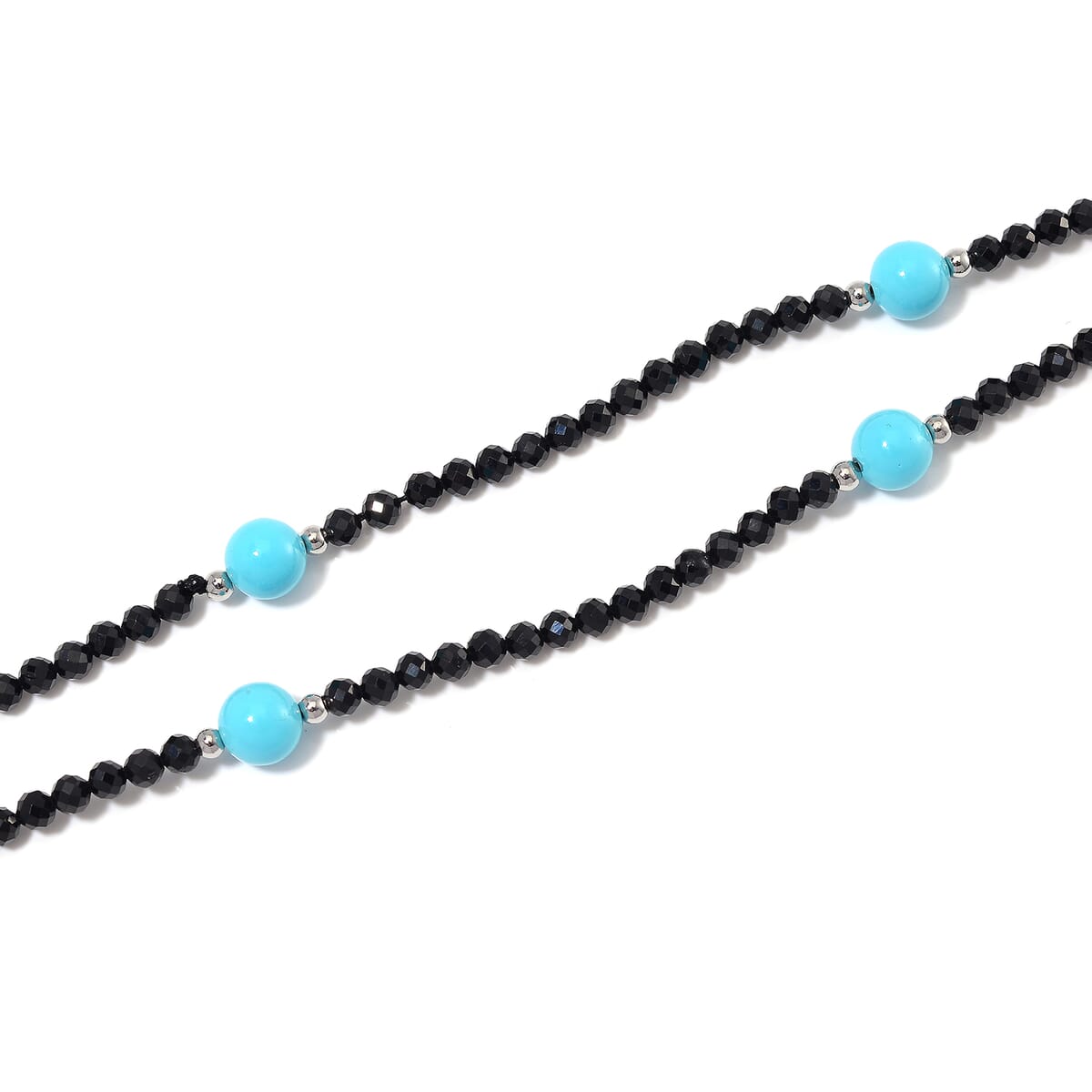 Sleeping Beauty Color Shell Pearl and Thai Black Spinel 77.00 ctw Beaded Endless Necklace in Silvertone 30 Inches image number 3