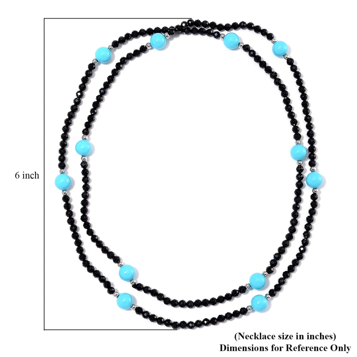 Sleeping Beauty Color Shell Pearl and Thai Black Spinel 77.00 ctw Beaded Endless Necklace in Silvertone 30 Inches image number 4