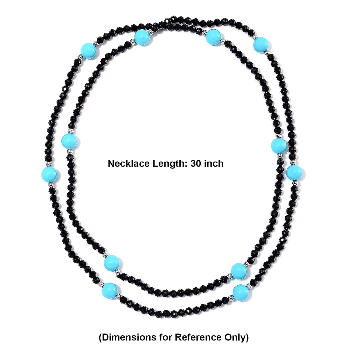  Thai Black Spinel with Sleeping Beauty Color Shell Pearl 77.00 ctw Beaded Endless Necklace in Silvertone 30 Inches image number 5