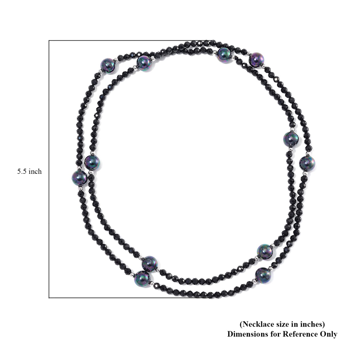 Peacock Color Shell Pearl and Thai Black Spinel 77.00 ctw Beaded Endless Necklace in Silvertone 30 Inches image number 4