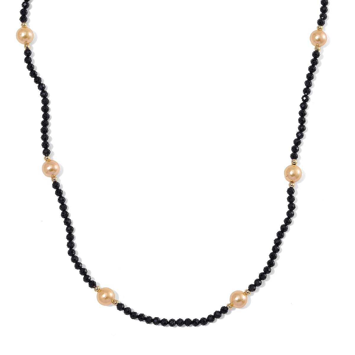 Golden Shell Pearl and Thai Black Spinel 77.00 ctw Beaded Endless Necklace in Goldtone 30 Inches image number 0