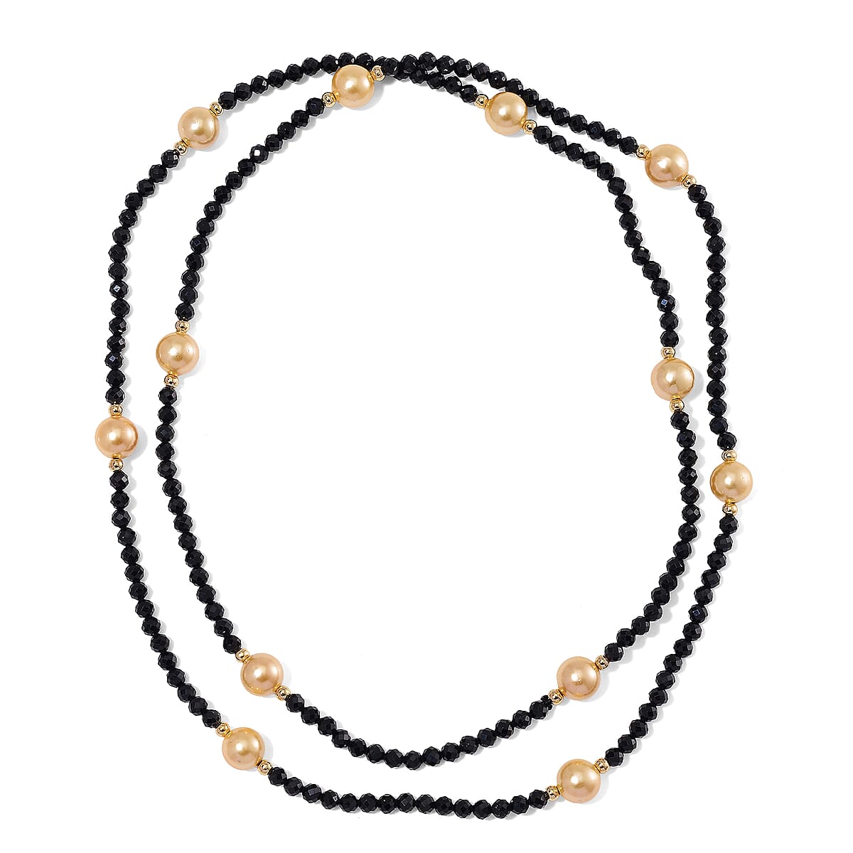 Golden Shell Pearl and Thai Black Spinel 77.00 ctw Beaded Endless Necklace in Goldtone 30 Inches image number 2