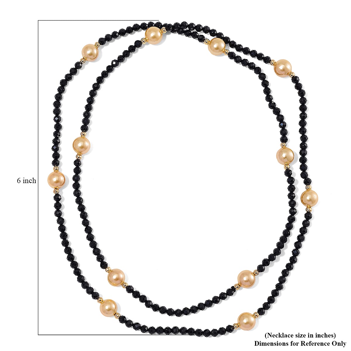 Golden Shell Pearl and Thai Black Spinel 77.00 ctw Beaded Endless Necklace in Goldtone 30 Inches image number 4