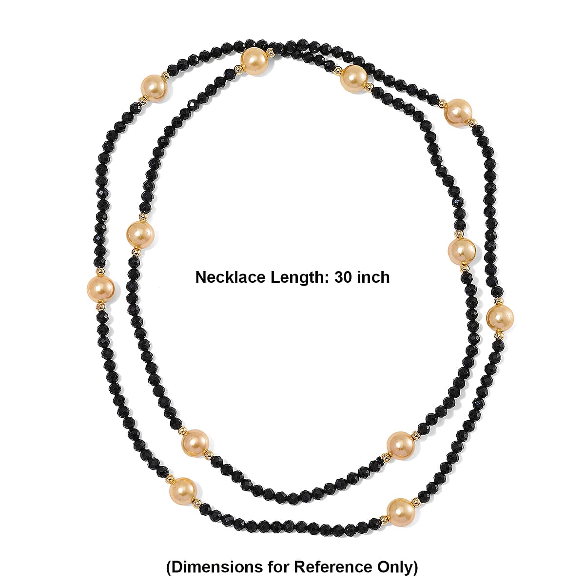 Thai Black Spinel with Golden Shell Pearl 77.00 ctw Beaded Endless Necklace in Goldtone 30 Inches image number 5