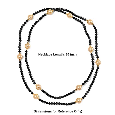Thai Black Spinel with Golden Shell Pearl 77.00 ctw Beaded Endless Necklace in Goldtone 30 Inches
