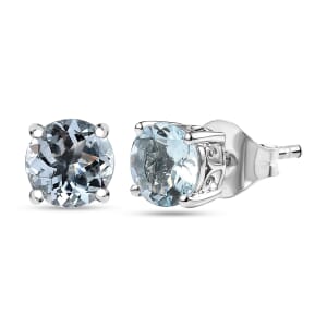 Luxoro Premium Mangoro Aquamarine 1.40 ctw Solitaire Stud Earrings in 10K White Gold