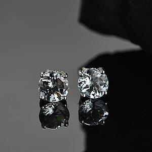 Luxoro Premium Mangoro Aquamarine 1.40 ctw Solitaire Stud Earrings in 10K White Gold