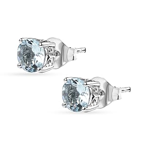 Luxoro Premium Mangoro Aquamarine 1.40 ctw Solitaire Stud Earrings in 10K White Gold