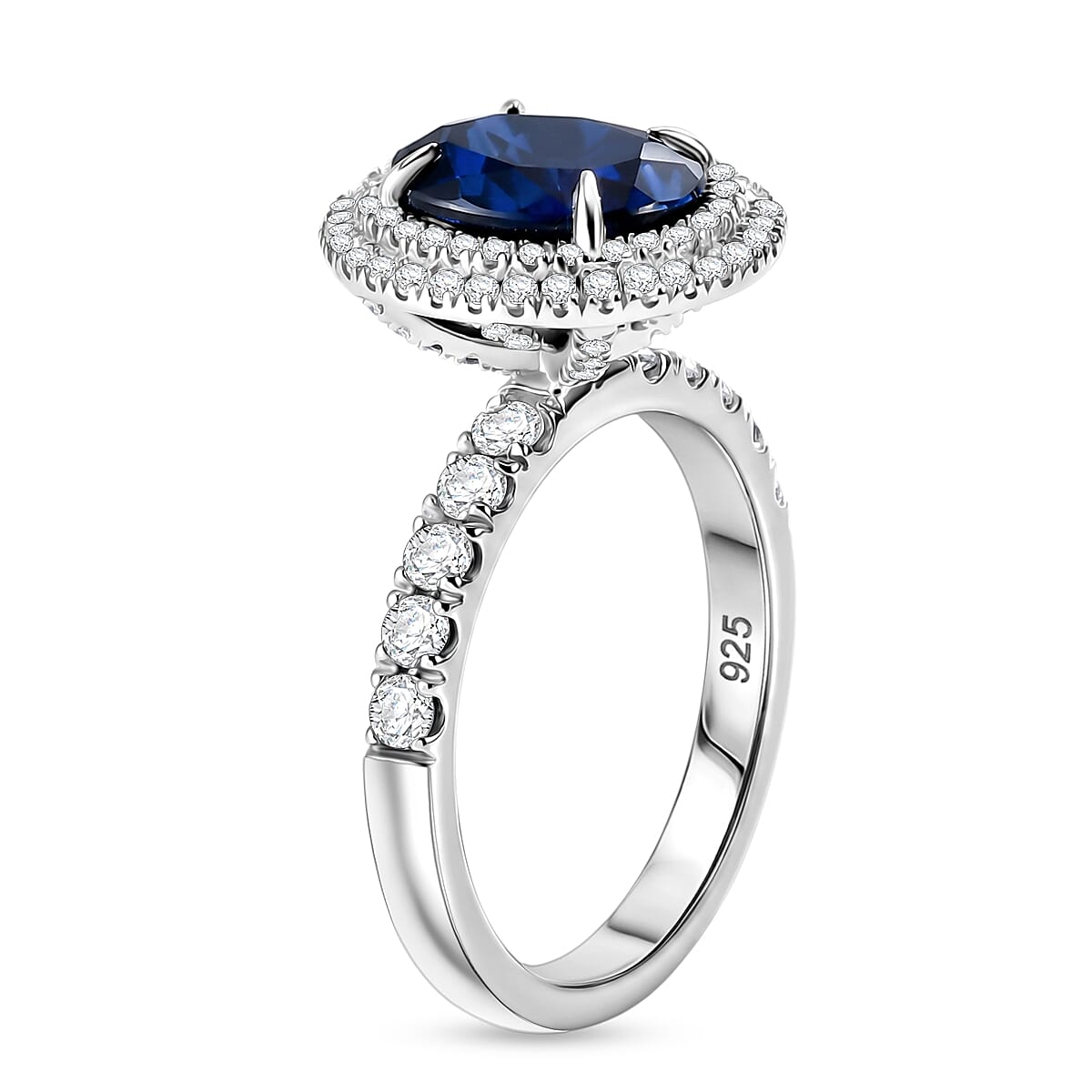 Lab Created Blue and White Sapphire 4.50 ctw Ring in Rhodium Over Sterling Silver (Size 7.0)