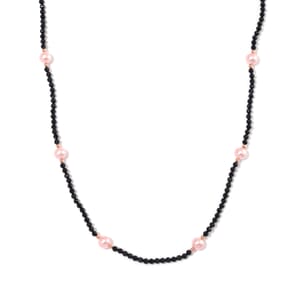 Pink Shell Pearl and Thai Black Spinel 77.00 ctw Beaded Endless Necklace in Rosetone 30 Inches