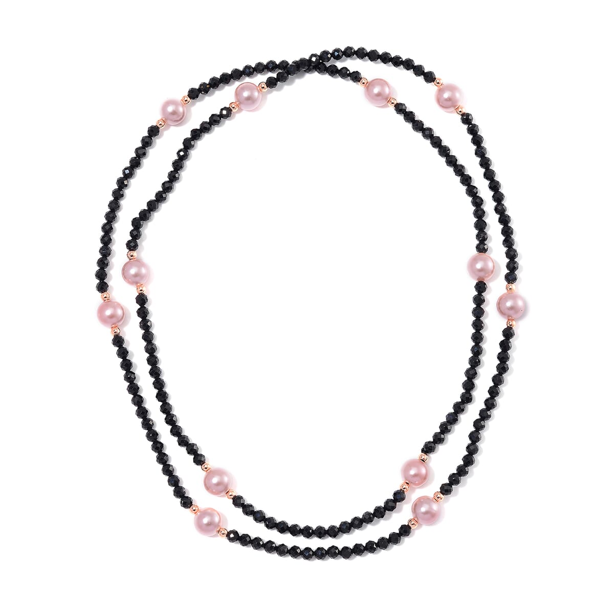 Pink Shell Pearl and Thai Black Spinel 77.00 ctw Beaded Endless Necklace in Rosetone 30 Inches image number 2