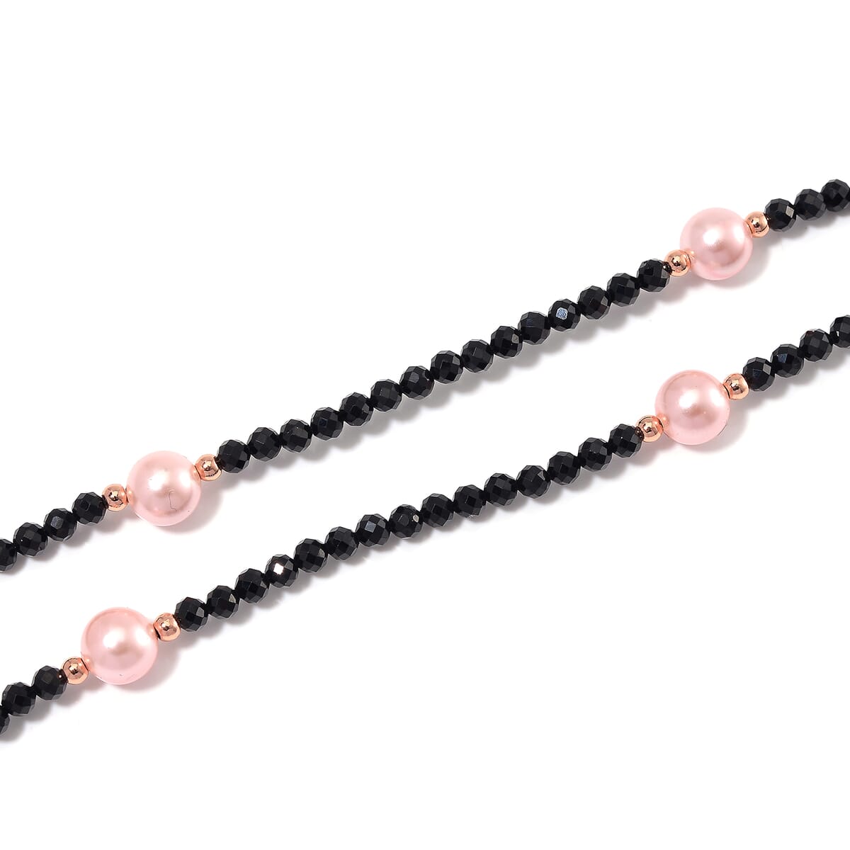 Pink Shell Pearl and Thai Black Spinel 77.00 ctw Beaded Endless Necklace in Rosetone 30 Inches image number 3