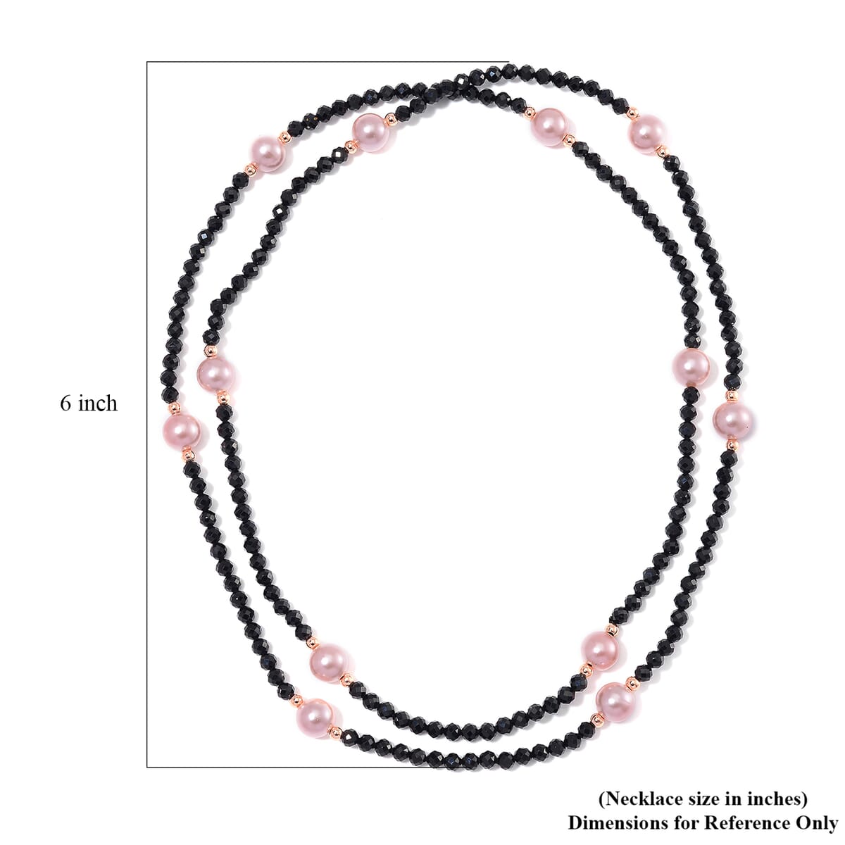 Pink Shell Pearl and Thai Black Spinel 77.00 ctw Beaded Endless Necklace in Rosetone 30 Inches image number 4