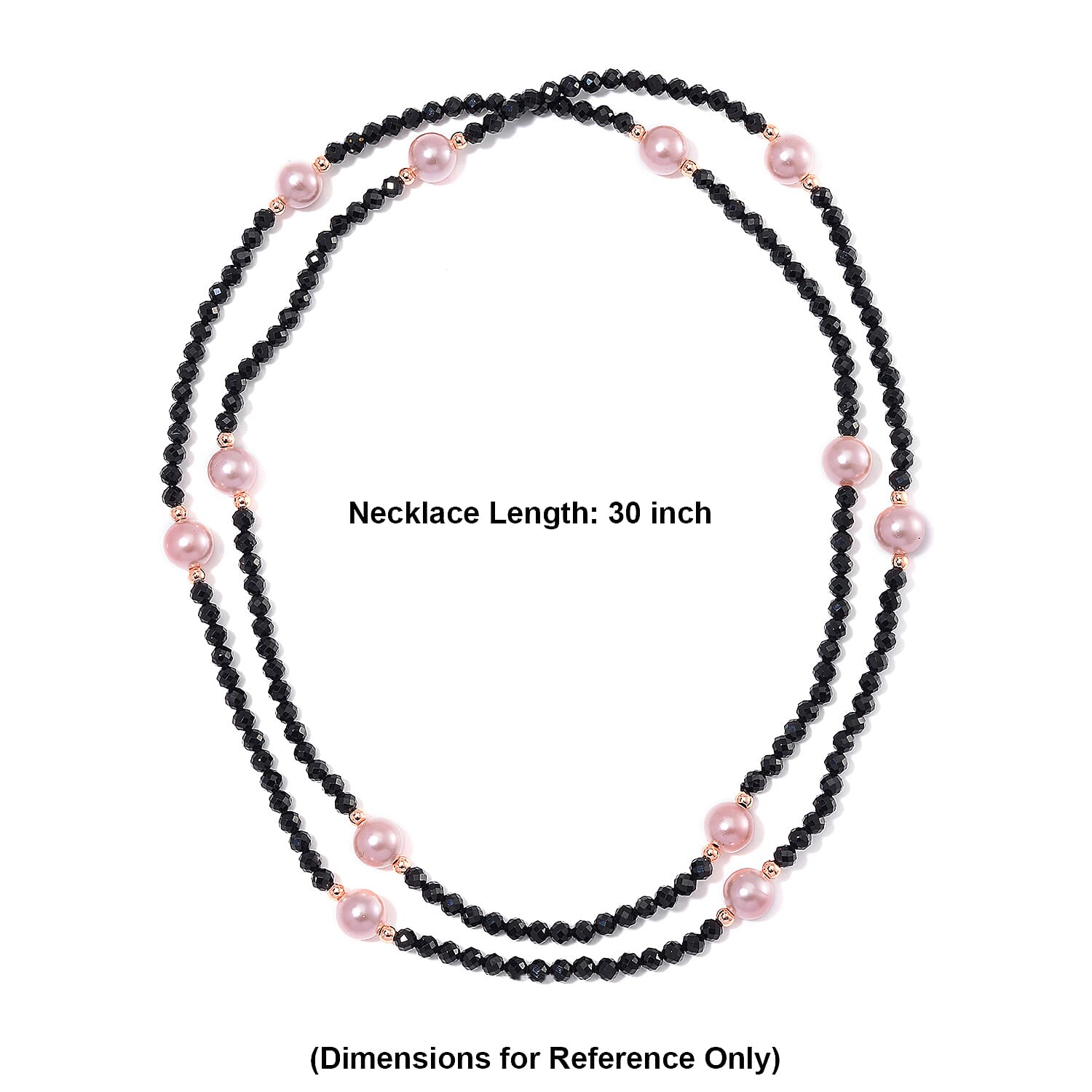 Thai Black Spinel with Pink Shell Pearl 77.00 ctw Beaded Endless Necklace in Rosetone 30 Inches