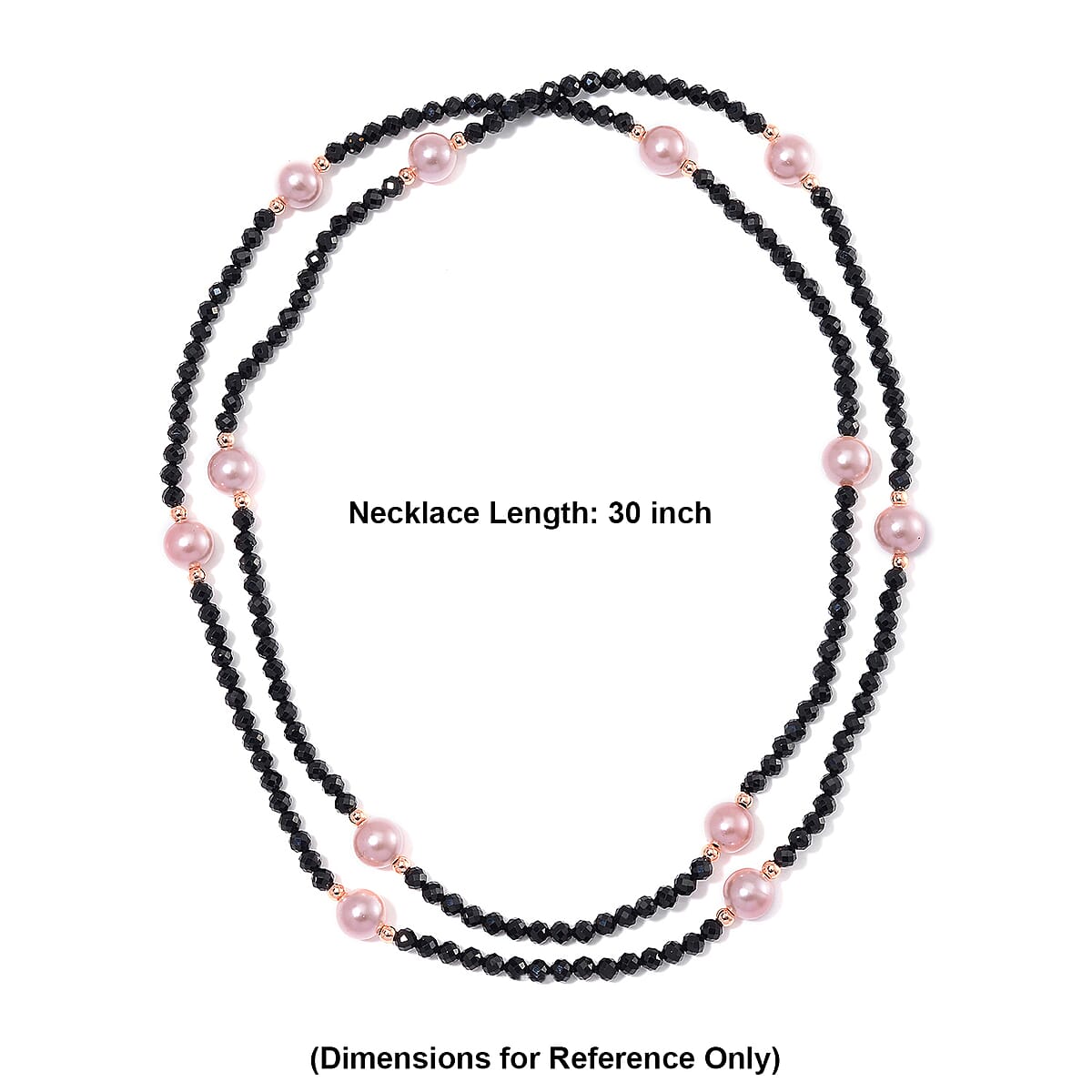 Thai Black Spinel with Pink Shell Pearl 77.00 ctw Beaded Endless Necklace in Rosetone 30 Inches image number 5
