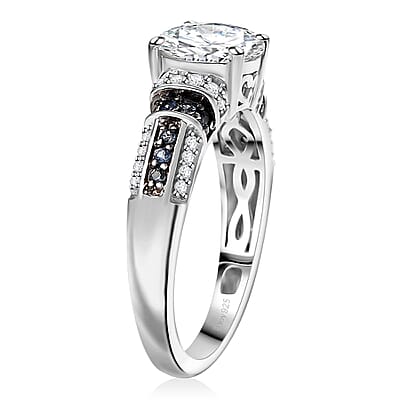 D'Joy Moissanite and Blue Sapphire 2.00 ctw Ring in Rhodium Over Sterling Silver (Size 10.0)