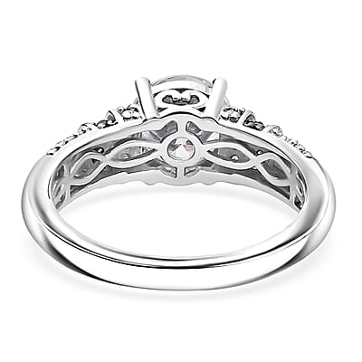D'Joy Moissanite and Blue Sapphire 2.00 ctw Ring in Rhodium Over Sterling Silver (Size 10.0)