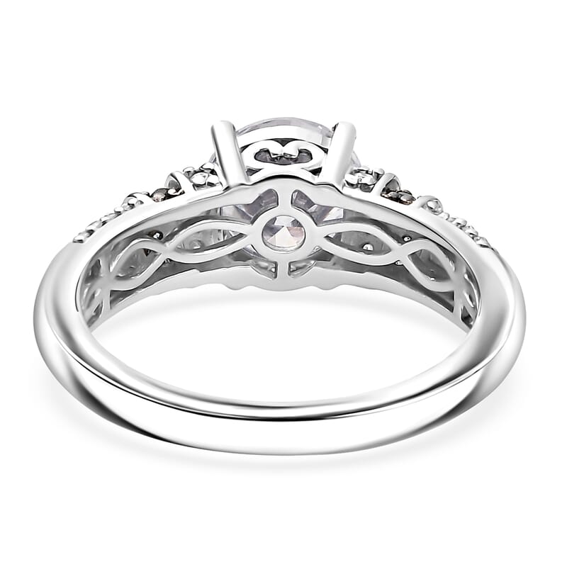 D'Joy Moissanite and Blue Sapphire 2.00 ctw Ring in Rhodium Over Sterling Silver (Size 10.0)