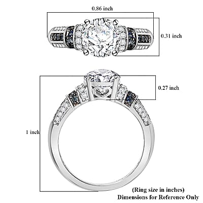 D'Joy Moissanite and Blue Sapphire 2.00 ctw Ring in Rhodium Over Sterling Silver (Size 10.0)