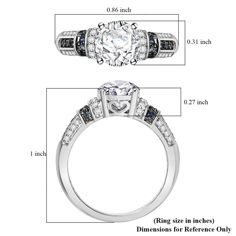 D'Joy Moissanite and Blue Sapphire 2.00 ctw Ring in Rhodium Over Sterling Silver (Size 10.0)