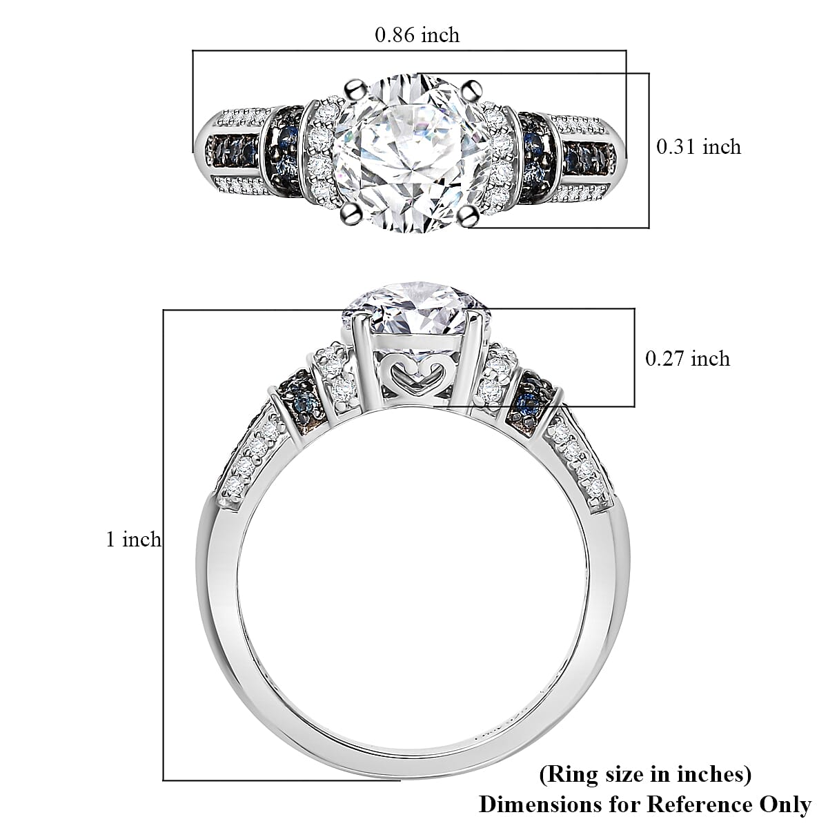 Moissanite and Blue Sapphire 2.00 ctw Ring in Rhodium Over Sterling Silver (Size 5.0) image number 5