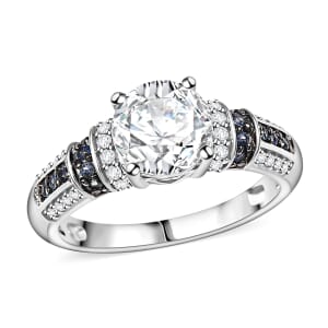 Moissanite and Blue Sapphire 2.00 ctw Ring in Rhodium Over Sterling Silver (Size 6.0)