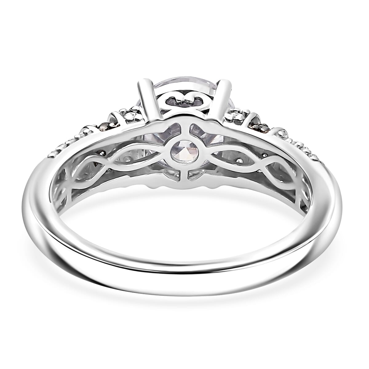 Moissanite and Blue Sapphire 2.00 ctw Ring in Rhodium Over Sterling Silver (Size 6.0) image number 4