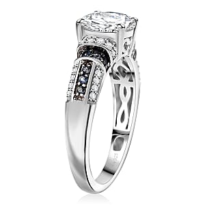 Moissanite and Blue Sapphire 2.00 ctw Ring in Rhodium Over Sterling Silver (Size 8.0)