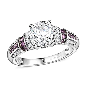 Moissanite and Pink Sapphire 2.00 ctw Ring in Rhodium Over Sterling Silver (Size 6.0)