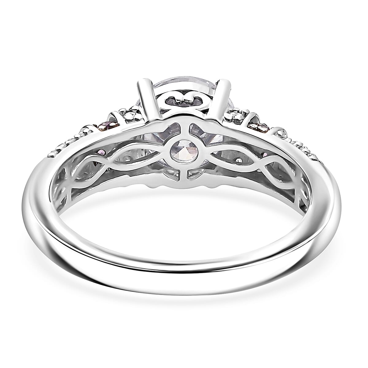 Moissanite and Pink Sapphire 2.00 ctw Ring in Rhodium Over Sterling Silver (Size 6.0) image number 4