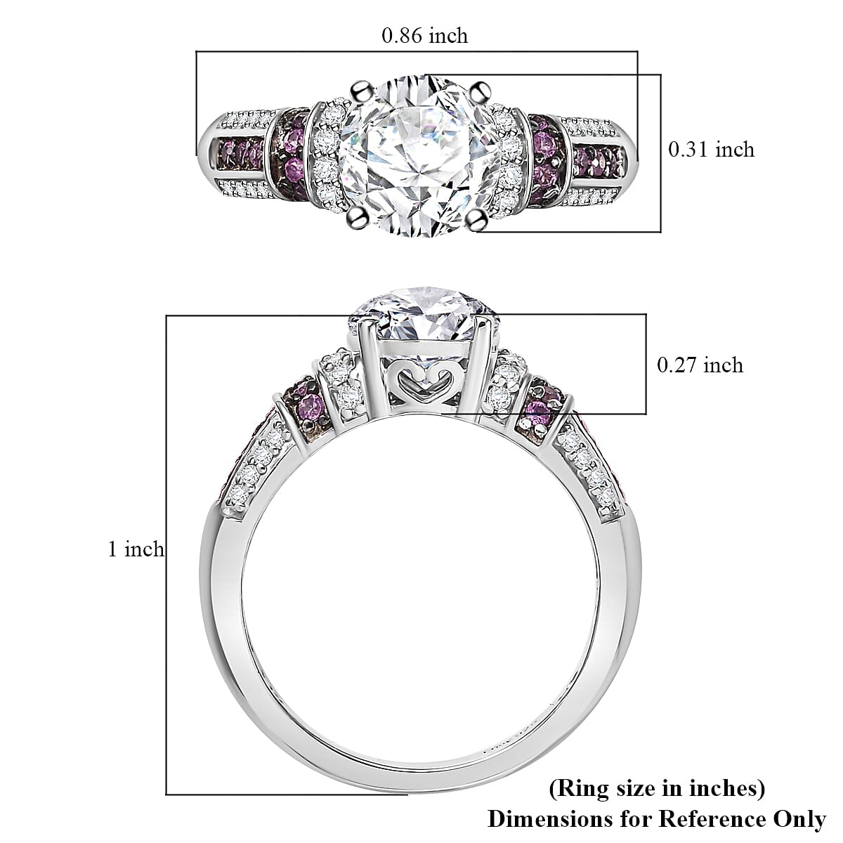 Moissanite and Pink Sapphire 2.00 ctw Ring in Rhodium Over Sterling Silver (Size 6.0) image number 5