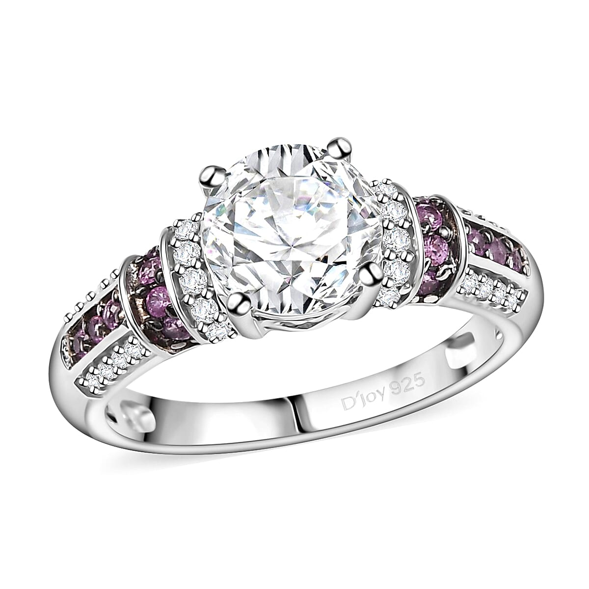 D'Joy Moissanite and Pink Sapphire 2.00 ctw Ring in Rhodium Over Sterling Silver (Size 7.0) image number 0