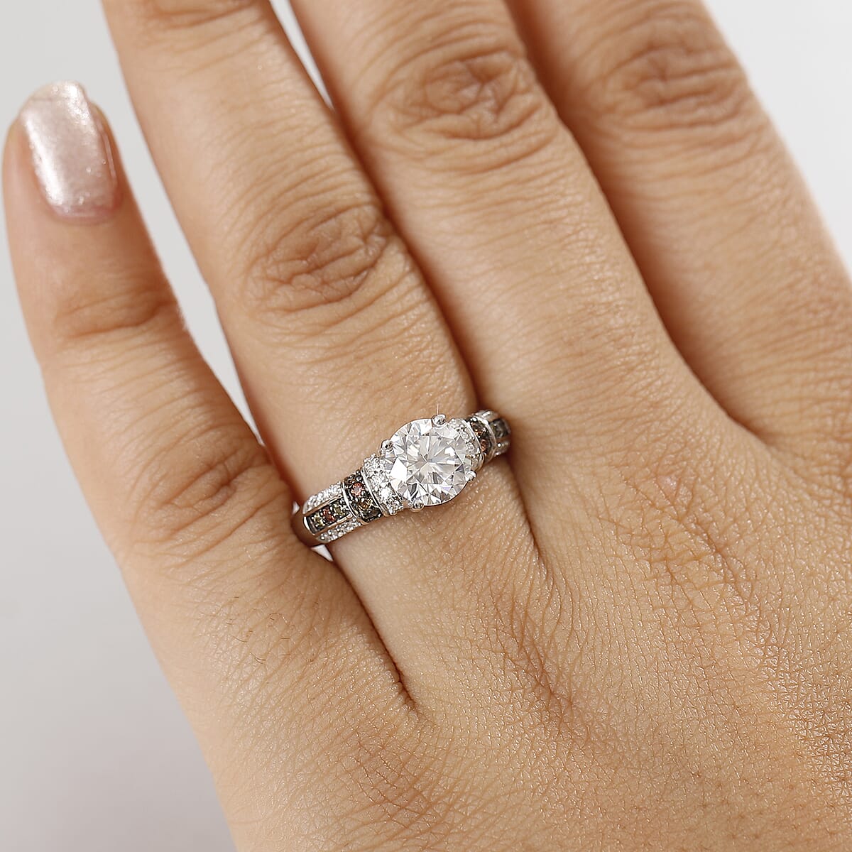D'Joy Moissanite (Rnd 7.5mm), Multi Sapphire Ring in Rhodium Over Sterling Silver (Size 7.0) 2.00 ctw image number 2