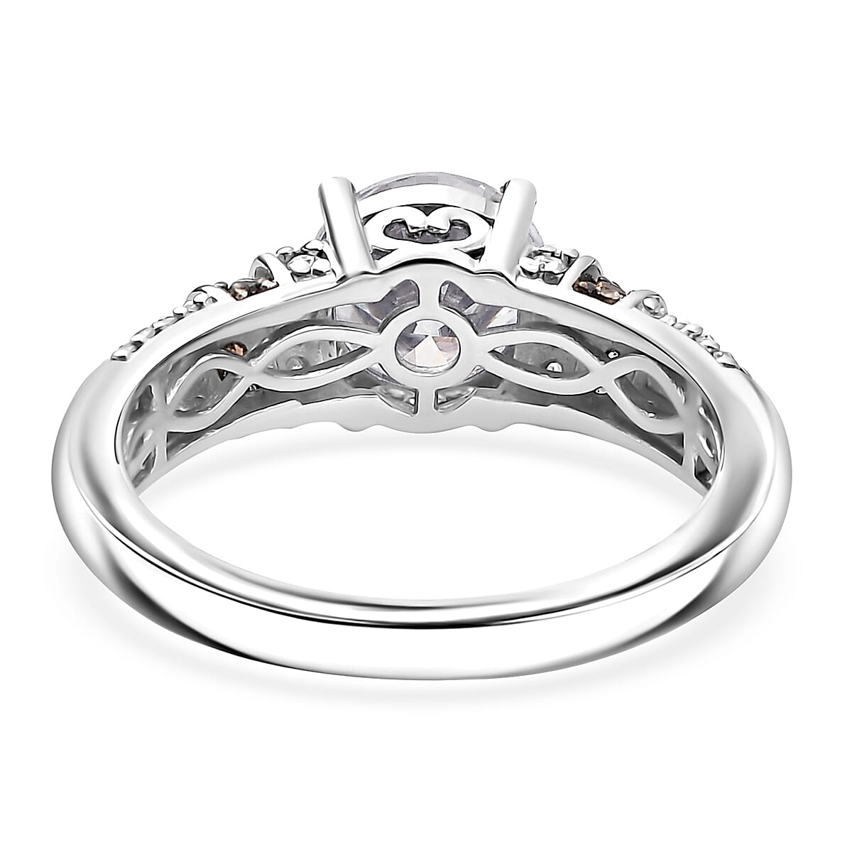 D'Joy Moissanite (Rnd 7.5mm), Multi Sapphire Ring in Rhodium Over Sterling Silver (Size 7.0) 2.00 ctw image number 4