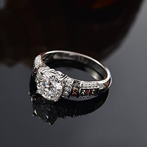 D'Joy Moissanite and Multi Sapphire 2.00 ctw Ring in Rhodium Over Sterling Silver (Size 9.0)