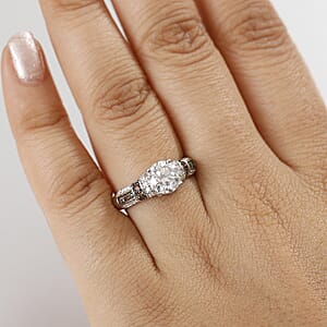 D'Joy Moissanite and Multi Sapphire 2.00 ctw Ring in Rhodium Over Sterling Silver (Size 9.0)