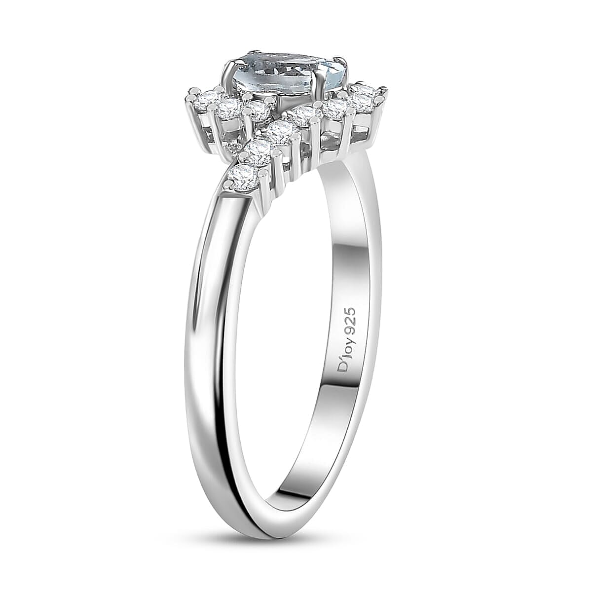D'Joy Premium Mangoro Aquamarine and White Zircon 0.75 ctw Ocean Wave Ring in Rhodium Over Sterling Silver (Size 10.0)