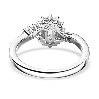 D'Joy Premium Mangoro Aquamarine and White Zircon 0.75 ctw Ocean Wave Ring in Rhodium Over Sterling Silver (Size 10.0)