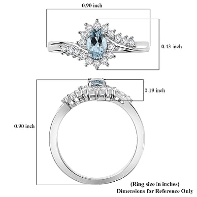 D'Joy Premium Mangoro Aquamarine and White Zircon 0.75 ctw Ocean Wave Ring in Rhodium Over Sterling Silver (Size 10.0)