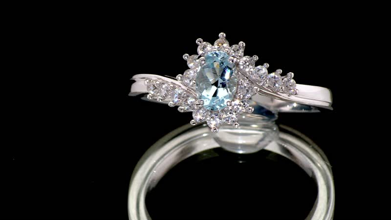 Premium Mangoro Aquamarine, White Zircon Ocean Wave Ring in Rhodium Over Sterling Silver (Size 10.0) 0.75 ctw