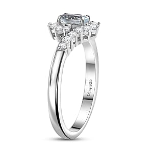 D'Joy Premium Mangoro Aquamarine and White Zircon 0.75 ctw Ocean Wave Ring in Rhodium Over Sterling Silver (Size 7.0)