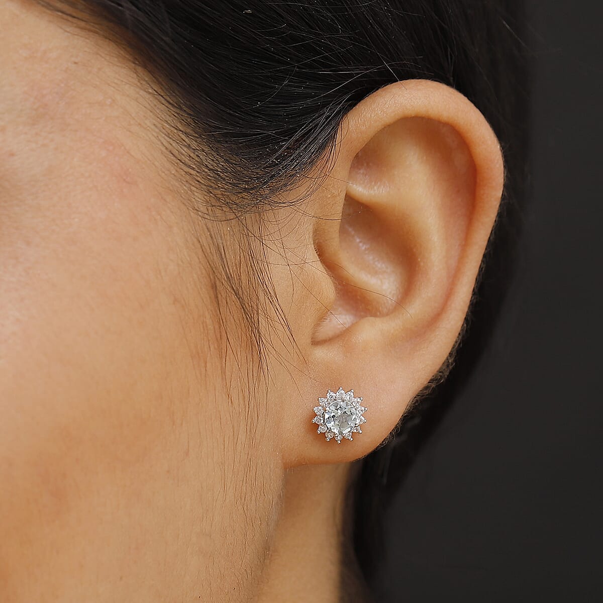 D'Joy Mangoro Aquamarine and White Zircon 1.20 ctw Aqua Sunburst Earrings in Rhodium Over Sterling Silver image number 2