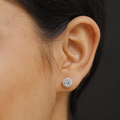 D'Joy Mangoro Aquamarine and White Zircon 1.20 ctw Aqua Sunburst Earrings in Rhodium Over Sterling Silver