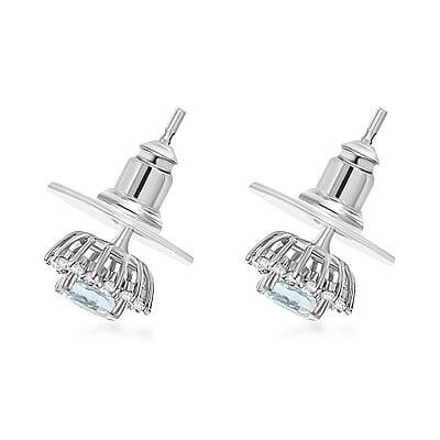 D'Joy Mangoro Aquamarine and White Zircon 1.20 ctw Aqua Sunburst Earrings in Rhodium Over Sterling Silver