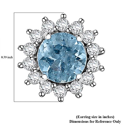 D'Joy Mangoro Aquamarine and White Zircon 1.20 ctw Aqua Sunburst Earrings in Rhodium Over Sterling Silver