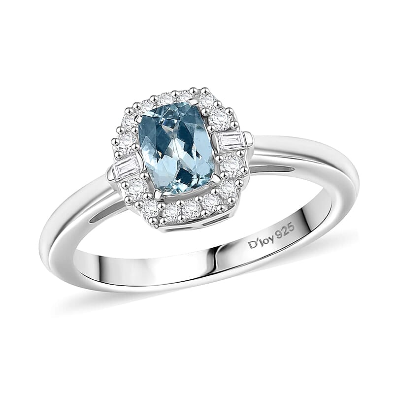 D'Joy Premium Mangoro Aquamarine and White Zircon 0.70 ctw Ocean Serenity Ring in Rhodium Over Sterling Silver (Size 10.0)
