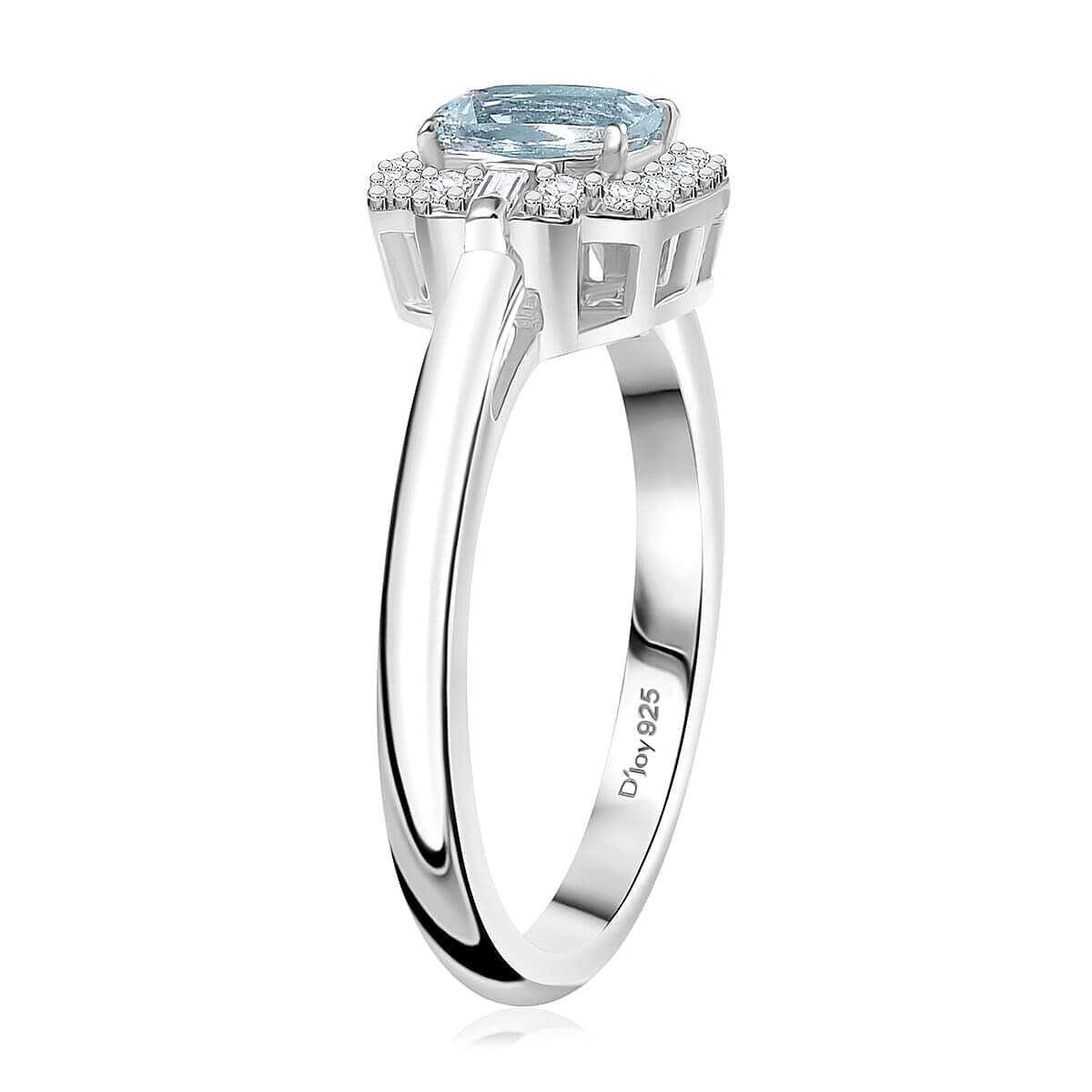 D'Joy Premium Mangoro Aquamarine and White Zircon 0.70 ctw Ocean Serenity Ring in Rhodium Over Sterling Silver (Size 10.0)