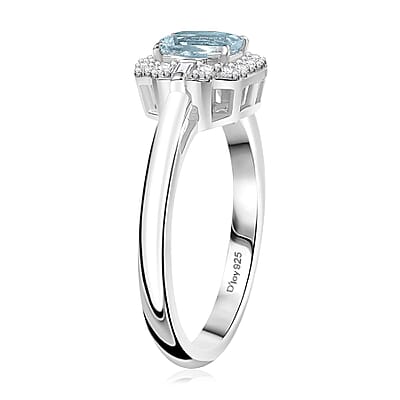 D'Joy Premium Mangoro Aquamarine and White Zircon 0.70 ctw Ocean Serenity Ring in Rhodium Over Sterling Silver (Size 10.0)