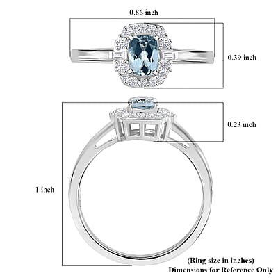 D'Joy Premium Mangoro Aquamarine and White Zircon 0.70 ctw Ocean Serenity Ring in Rhodium Over Sterling Silver (Size 10.0)